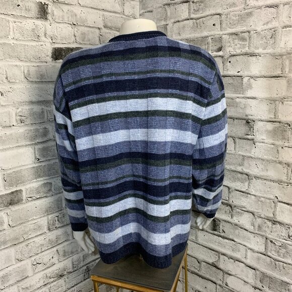 Vintage 90s Cherokee Blue Striped V-Neck Sweater - Picture 4 of 10